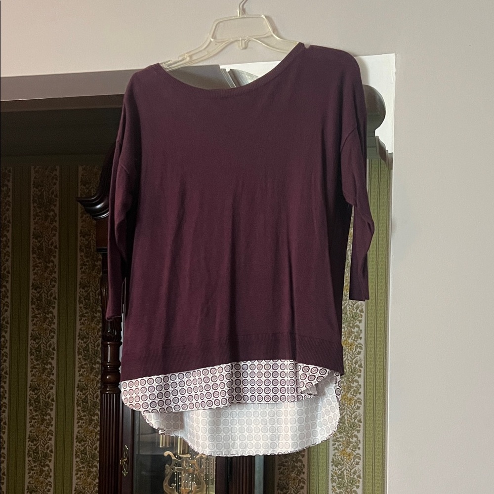 Ann Taylor Plum and White Layered Blouse